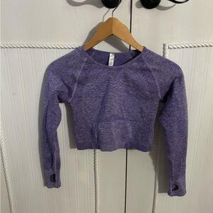 Long Sleeve Crop Top Gym Workout Shirt - Breathable - Medium - Purple